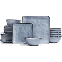 Famiware Dinnerware Sets for 8, Ocean Square 24-Piece Kitchen Plates and Bowls Sets, Microwave and Dishwasher Safe, Scratch Resistant, Blue