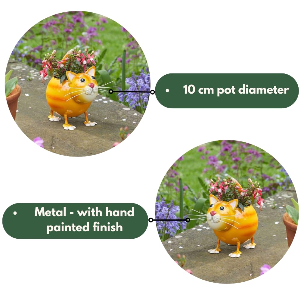 Garden Mile Katzen-Blumentopf Aus Metall – Handbemalt, Wetterfest, Ca. 21x18x14 Cm Für Sukkulenten & Kräuter