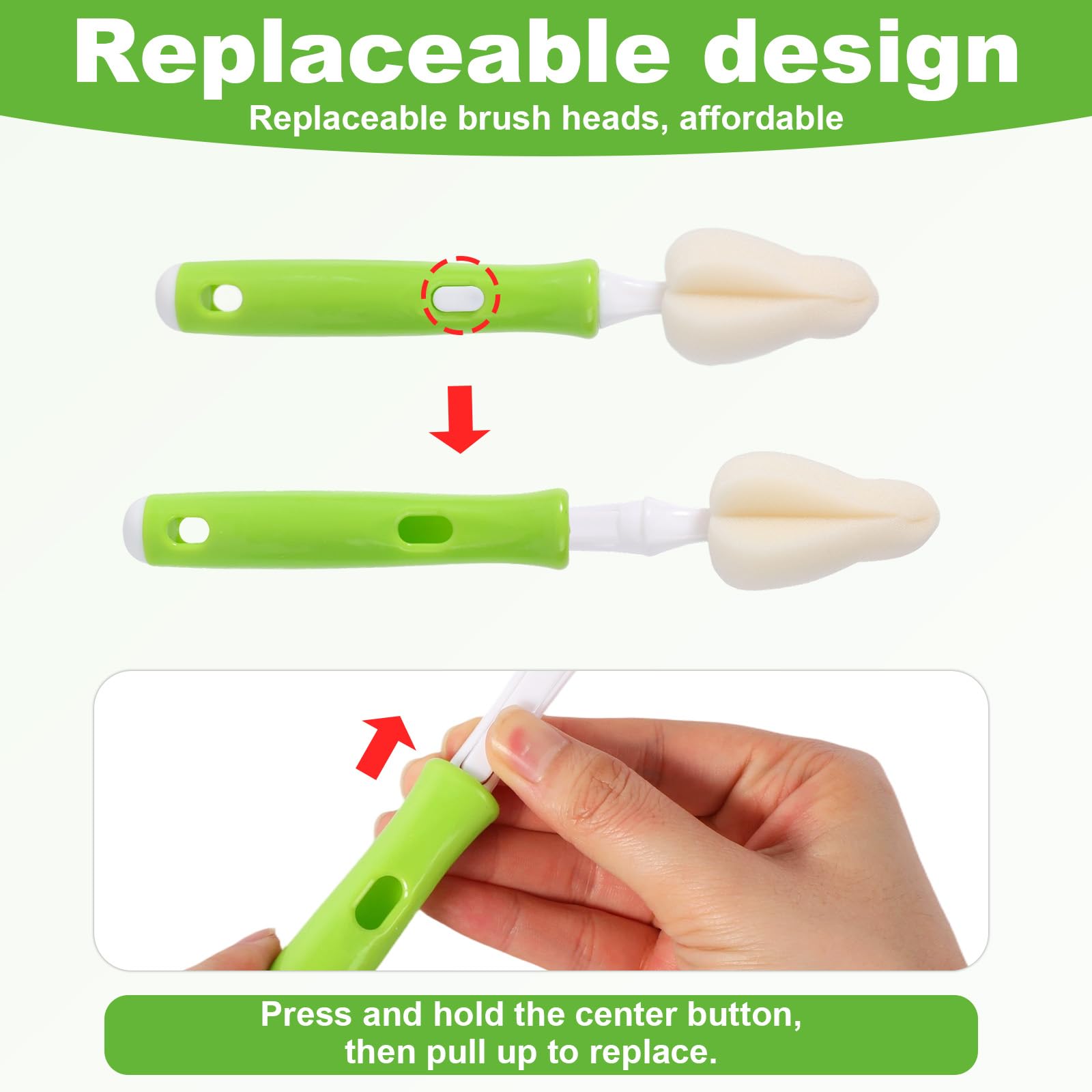 12pz Set Spazzole per Biberon Tettarelle in Spugna, Include Pulisci-Biberon con Testine di Ricambio e Spazzole Cannucce per Pulizia Mangiatoie Tazze e Cannucce