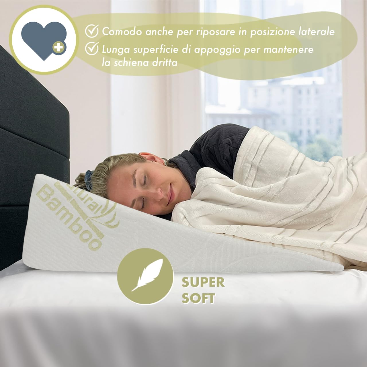 IlGruppone Cuscino Cuneo Da Lettura Ergonomico Letto E Divano Sollevatore Gambe Pesanti Schiena Fodera In Bambù Prodotto Italiano Circolazione Ginocchia Antireflusso