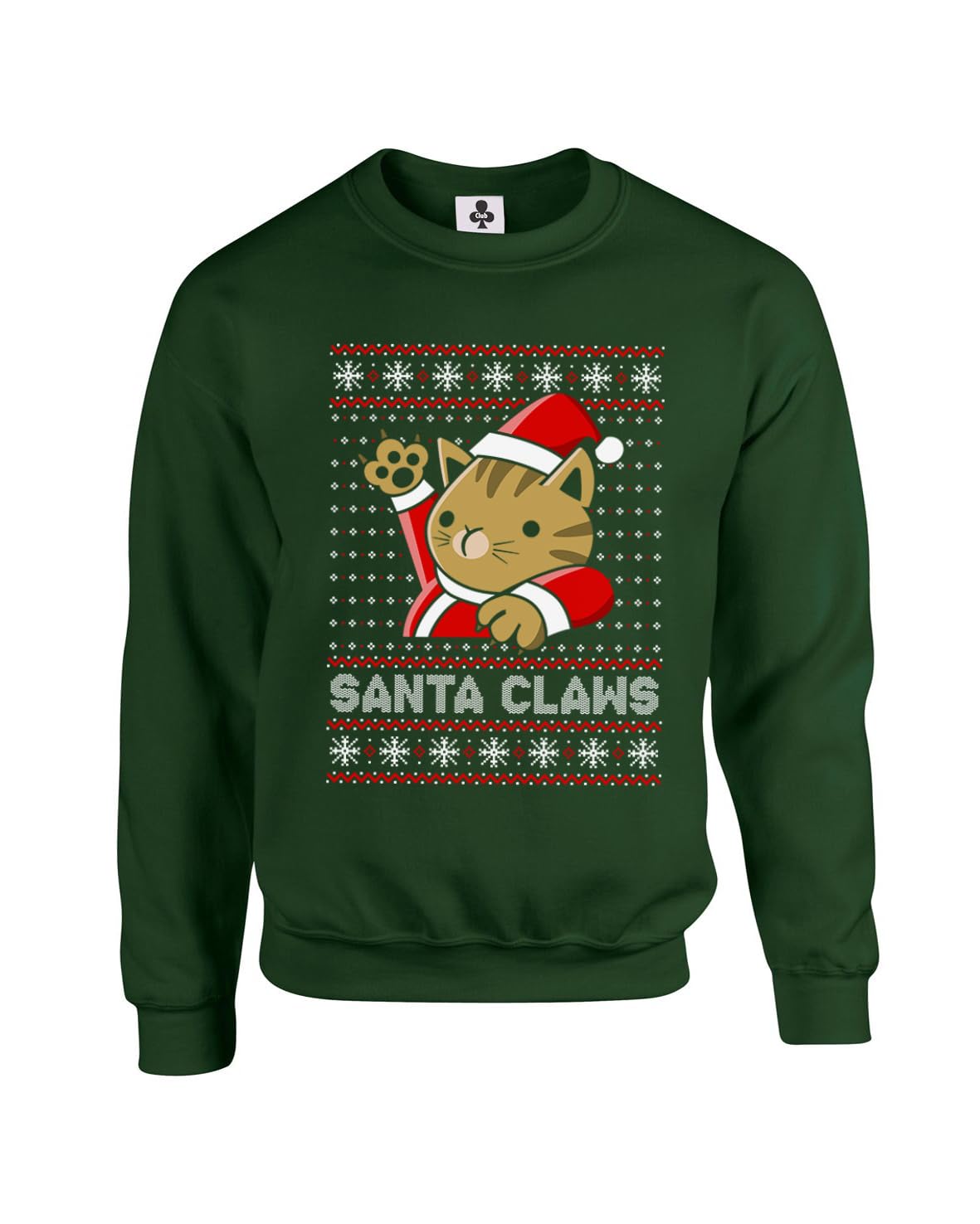 New Spirit Original Unisex Forest Green Classic Ugly Design Cat Santa Claws, Novelty Silly Weird Fun Christmas Xmas Festive Funny Adults Sweatshirt Jumper