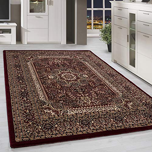 HomebyHome Tapis oriental vintage 240 x 340 cm poils courts rouge salon salle à manger couloir chambre à coucher grand certifié Oeko-Tex