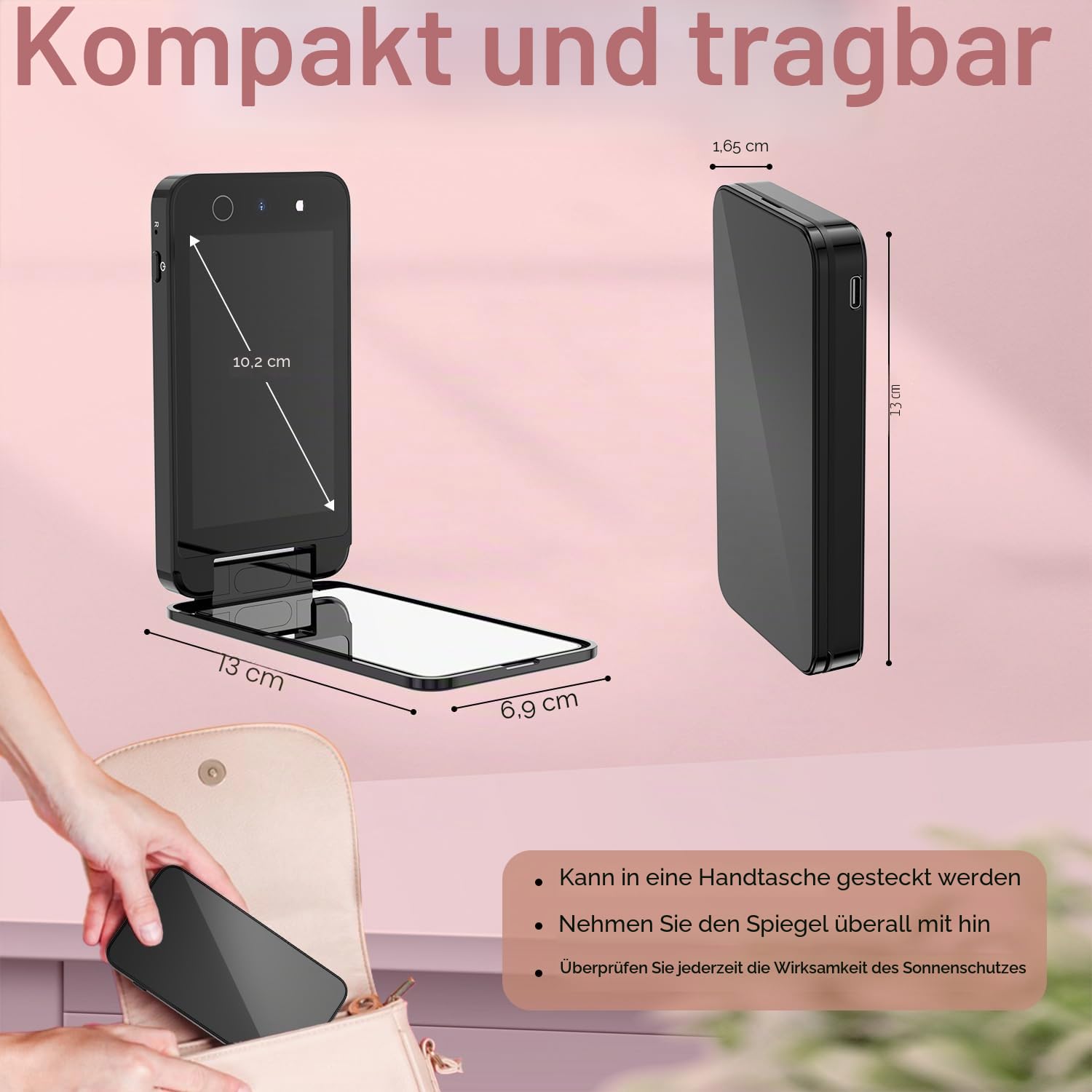 Vanexiss UV-Kamera Sonnenschutz UV-Spiegel 4-Zoll-Wickelspiegel doppelseitiger Taschenspiegel