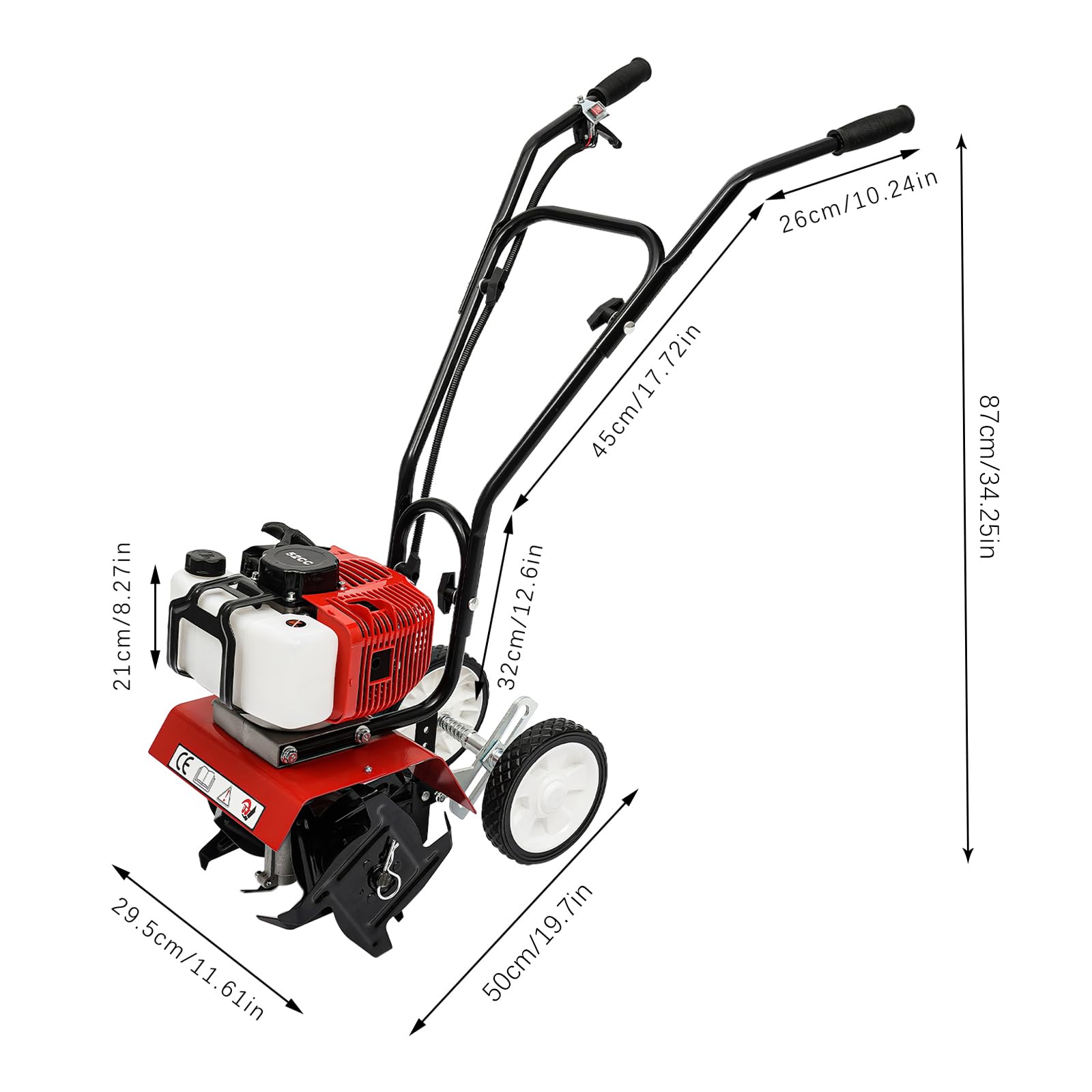 2Stroke - Rotavator cultivador de gasolina de 52 cc para jardín, tierra y verduras, motor de césped, rotovador de gas, herramienta de labrado de granja, 6500 rpm