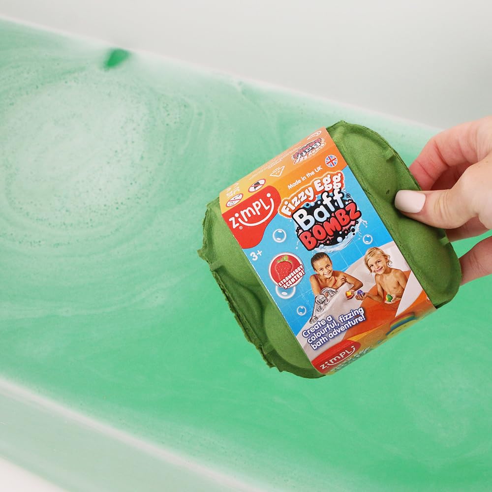 ZIMPLI - 4 x musujące kule do kąpieli Egg Baff Bombz, alternatywa dla wielkanocnych słodyczy, nawilżający zestaw kul do kąpieli, wielkanocny prezent dla chłopców i dziewczynek w wieku 4–9 lat
