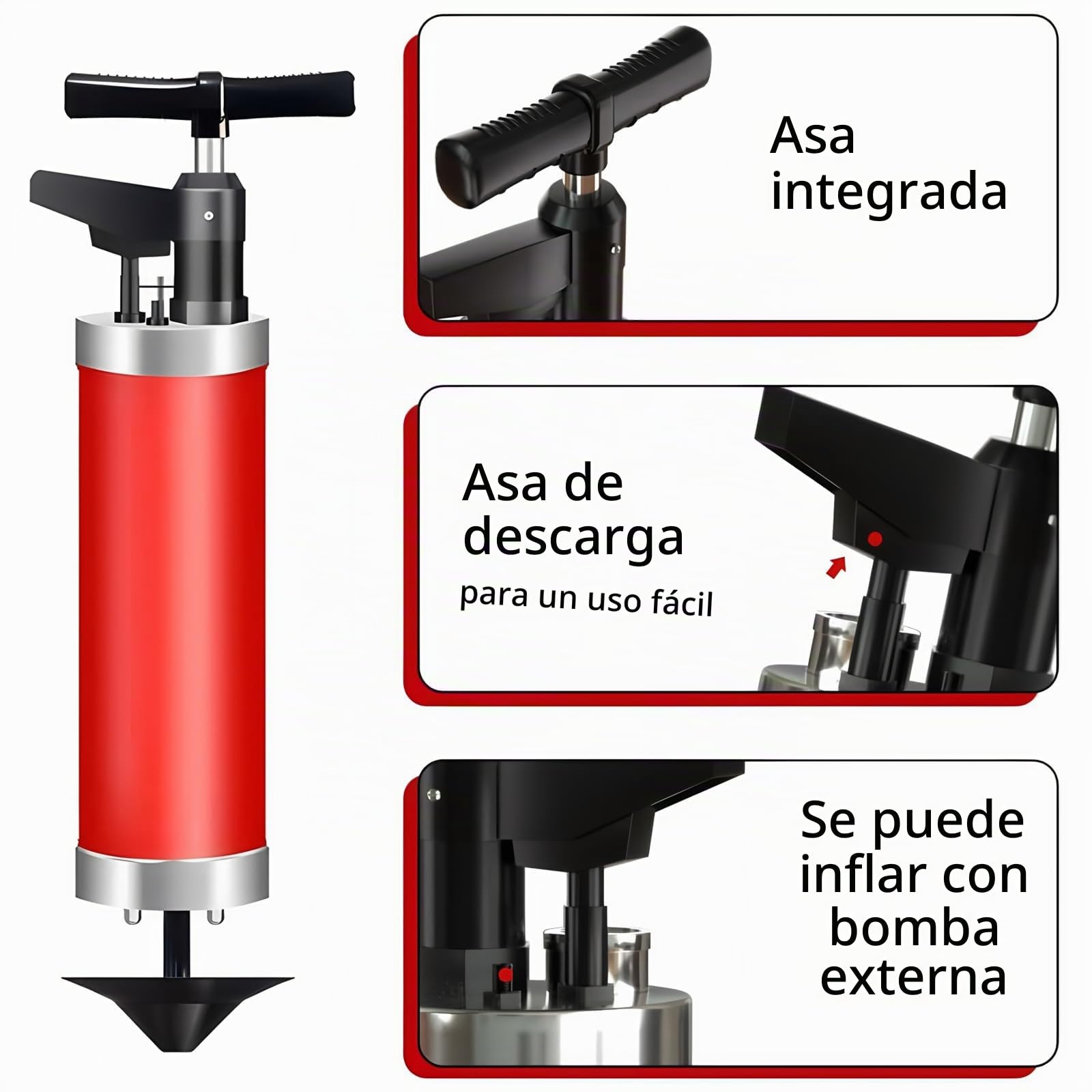 Desatascador Émbolo de Inodoro de Alta Presión con 4 Ventosas, Desatascador Tuberias Profesional con Barómetro Visual, Desatascador WC a Presion, Desatascador Aire Comprimido