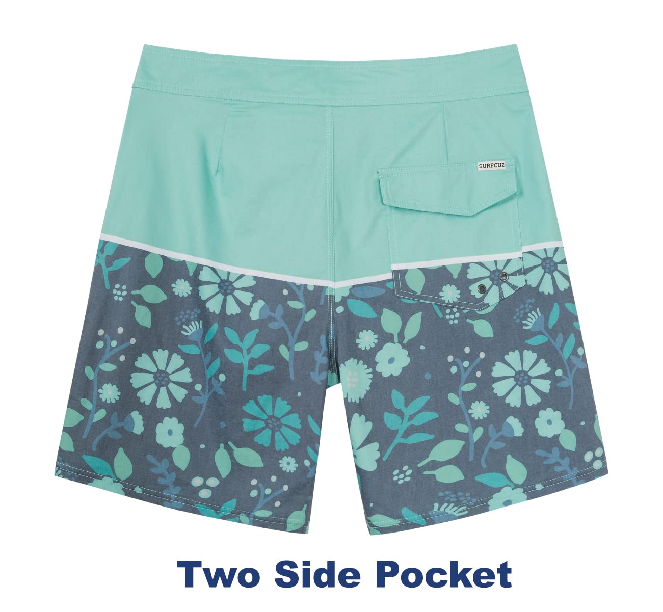 SURF CUZ Men's Vintage Cruzer Stretch Boardshort Chino Shorts (2XL, Aqua Floral) - Image 2 thumbnail