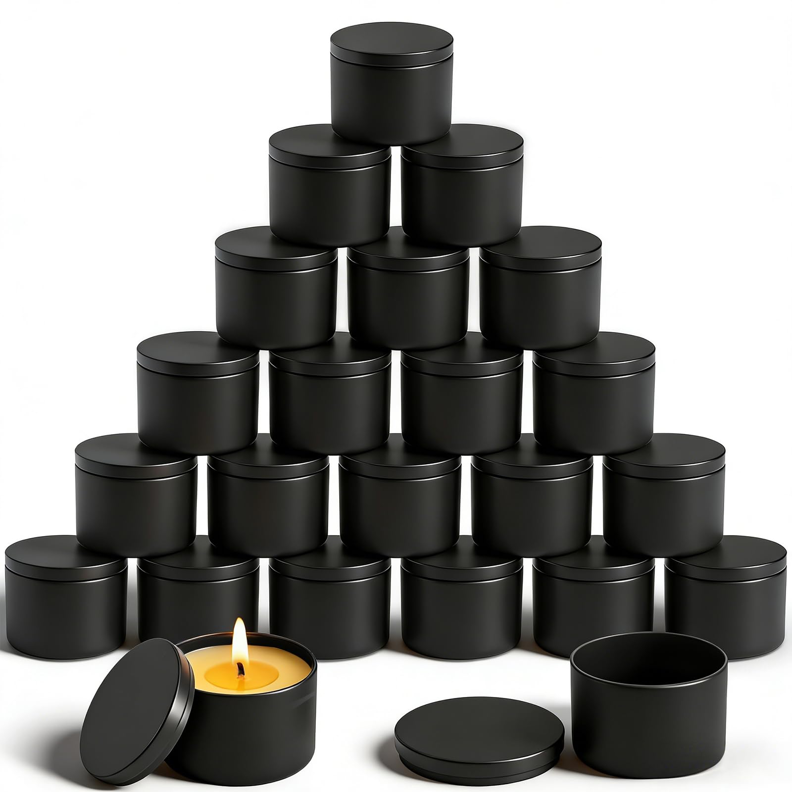 Coloch 24 Pack 8 Oz/240ml Black Candle Tin with Lid, Metal Cylinder Candle Making Container Travel Small Storage Tin Can for DIY Candles, Crafts, Holiday Gifts, 3x2.3 Inches