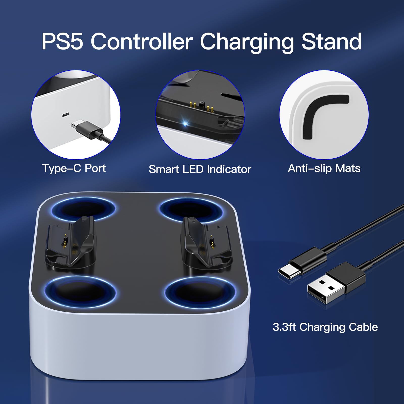 NEWDERY Cargador para Mando PS5, Rápido Cargador Mando PS5, estación de Carga Compatible con Mandos DualSense PlayStation 5