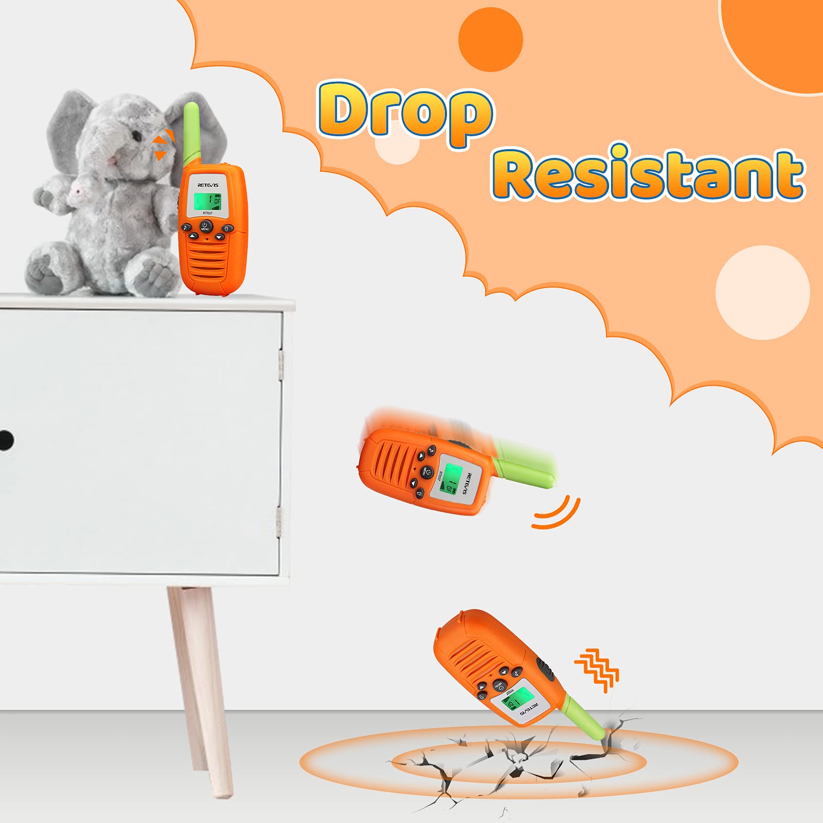 Retevis RT637 Walkie Talkie Bambini PMR446 16 Canali VOX Torcia Ricetrasmittenti Bambini Facile Operazione Giocattolo Regalo Pasqua per Bambini Wolki Toki per bambini (Arancio, 1 paio)
