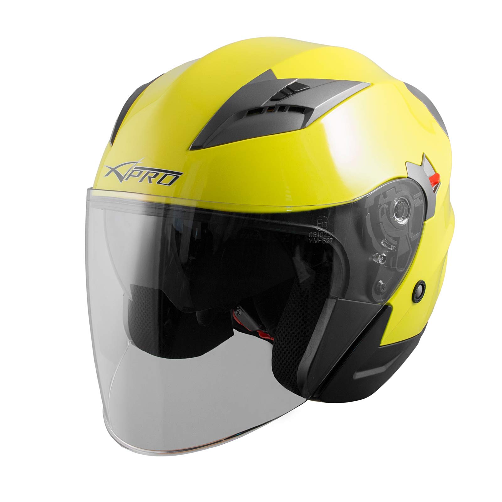 A-Pro SRL kask motocyklowy typu jet, wewnętrzna blenda przeciwsłoneczna, kolor żółty, rozmiar XS