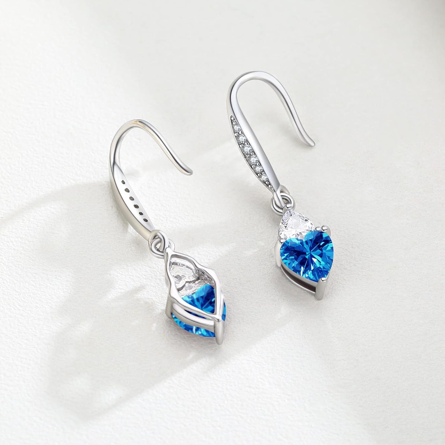 Birthstone Earrings Sterling Silver Cz Drop with Heart Birthstone Dangle Birthstone Jewelry Gifts for Women Girls Halloween Christmas Hypoallergenic