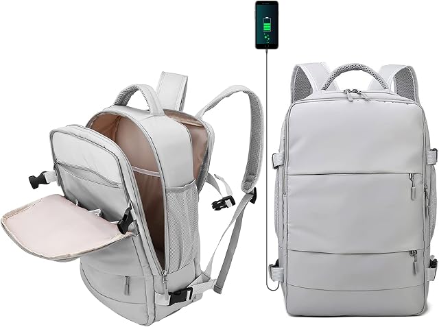 Large Travel Backpack Women, [Airplane Friendly] Carry On Backpack, Hiking Waterproof Outdoor Sports Rucksack Casual Daypack School Bag Fit Laptop with USB Charging Port Shoes Compartment