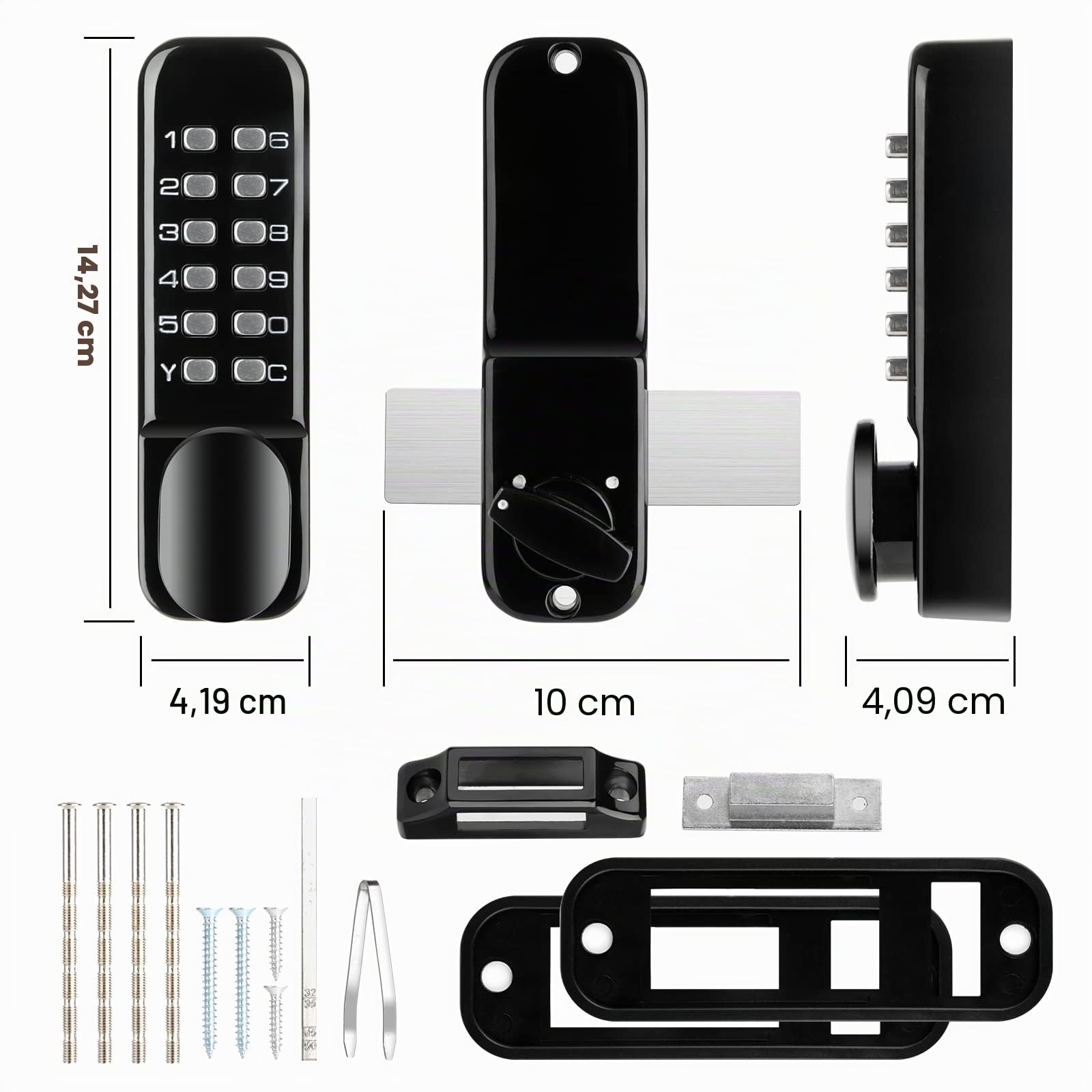 Serrure de porte 100 % mécanique en acier inoxydable avec pavés numériques, serrure de porte d'entrée sans clé, serrure à pêne dormant avec poignée, ensemble de serrures de porte d'entrée à