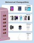 USB Station de recharge 50W: 6 Ports USB Tour Bureau Chargeur Bloc avec 6ft Cord, Hub de recharge rapide pour iPhone, Samsung Galaxy, iPad, Comprimé et plus (Pink, 50W)
