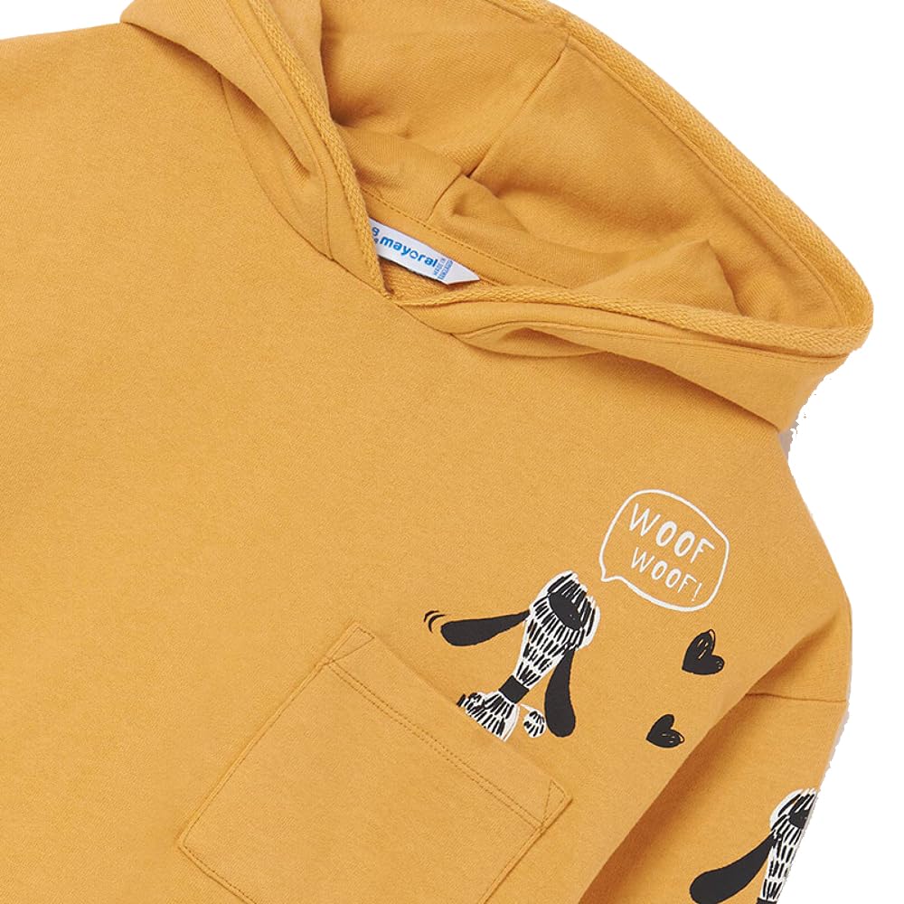 Generico Felpa Mayoral Ragazza 10-16 Anni – Cappuccio e Stampa Decorativa – Maniche Lunghe – Design Asimmetrico – Azzurro o Ocra – Casual Streetwear