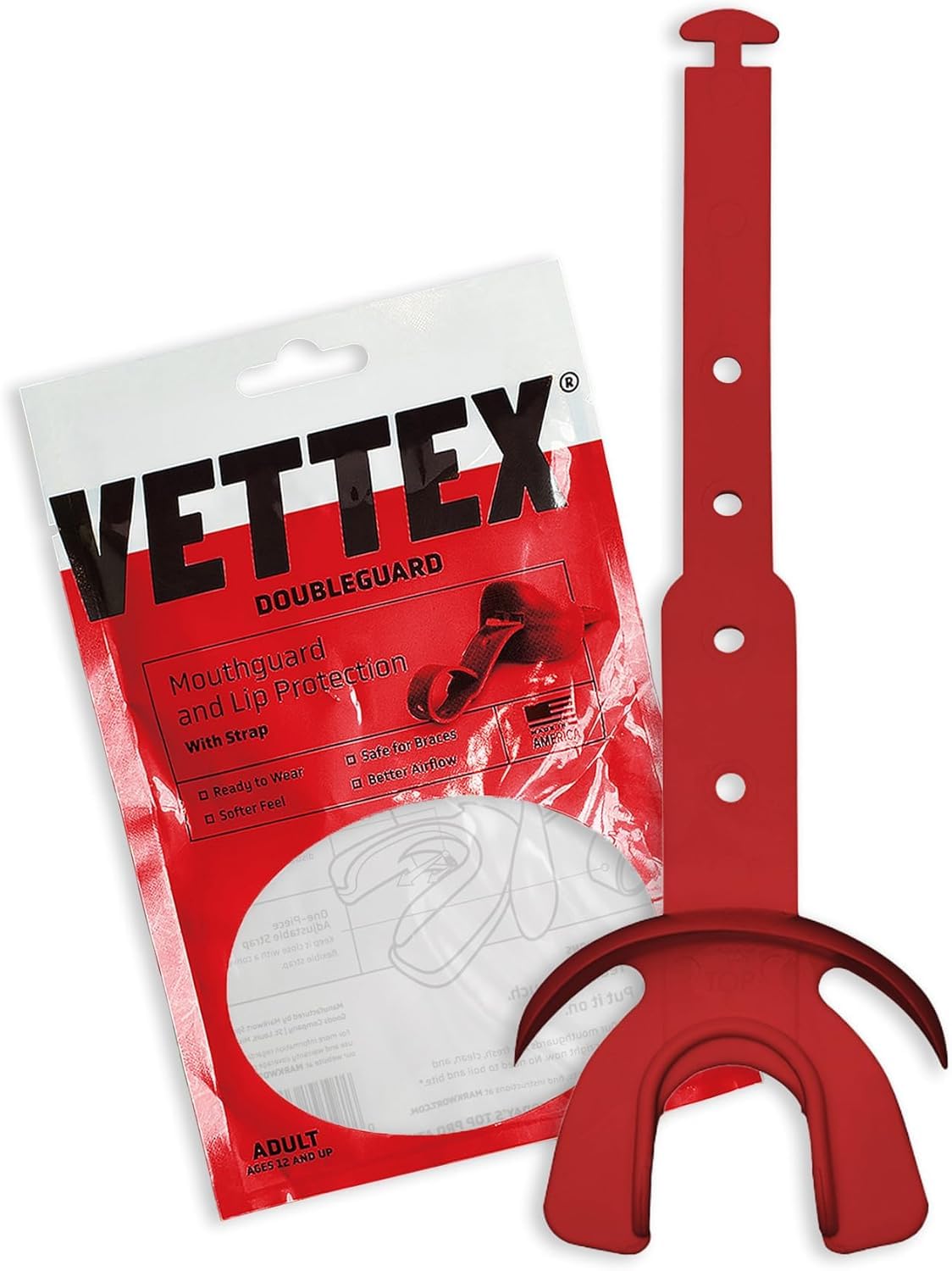 Vettex Doubleguard Mouthguard with Lip Protection - Adult, Scarlet Red (AC25-S)