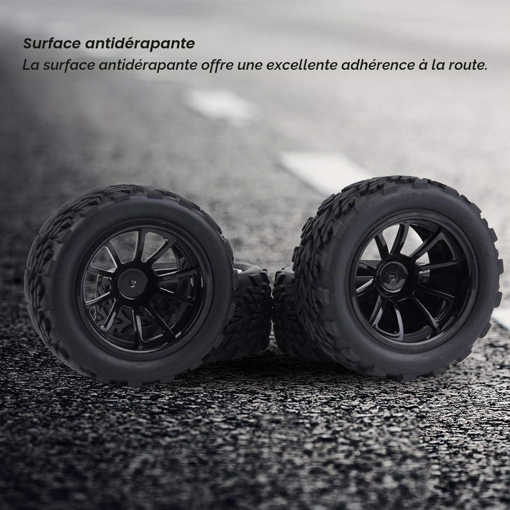 BuyWeek Pneu de Voiture RC, 4 Pièces Pneus de Roue de Voiture Télécommandée en Caoutchouc avec Moyeu pour Voiture de Camion RC à Échelle 1/10(10 Holes)