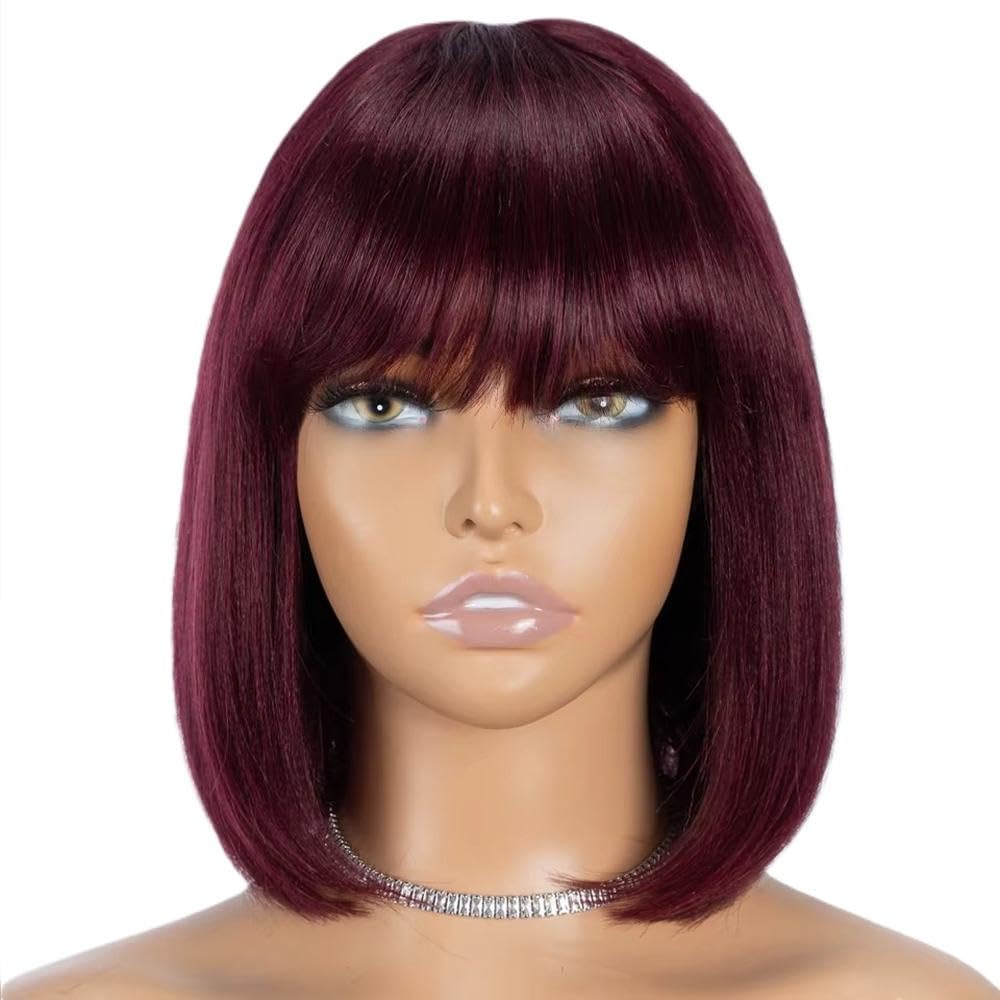 Haarpflege 10 Zoll Gerade Bob Echthaarperücke Mit Pony Für Frauen 100% Tragefertig(Rood,8inches)