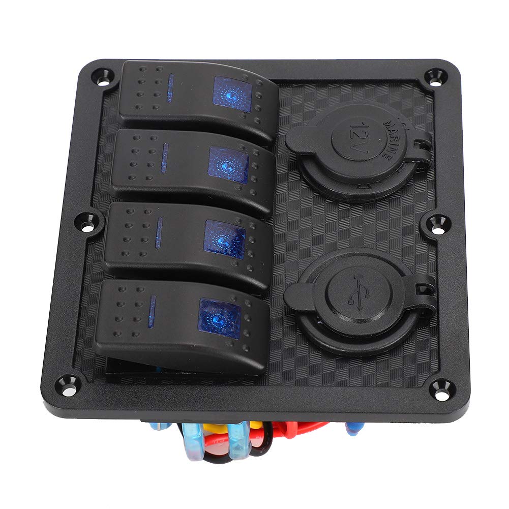 Pannello interruttori a bilanciere 12V 24V 4 gang IP65 impermeabile con presa accendisigari 2 USB per barca auto Pannello interruttori a bilanciere Interruttore a bilanciere a 4 gang IP65 Imperme N5o7