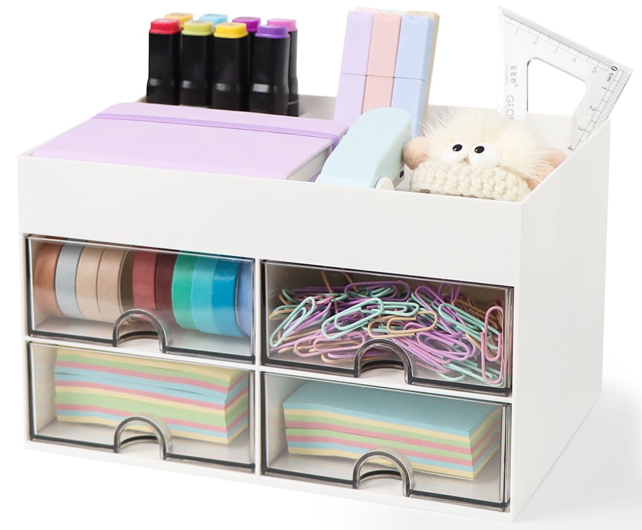 ROYUEXT Organizador de escritorio, organizador escritorio multifuncional con 4 cajones y portalápices para niños, práctico organizador que ahorra espacio para utensilios de oficina Accesorios