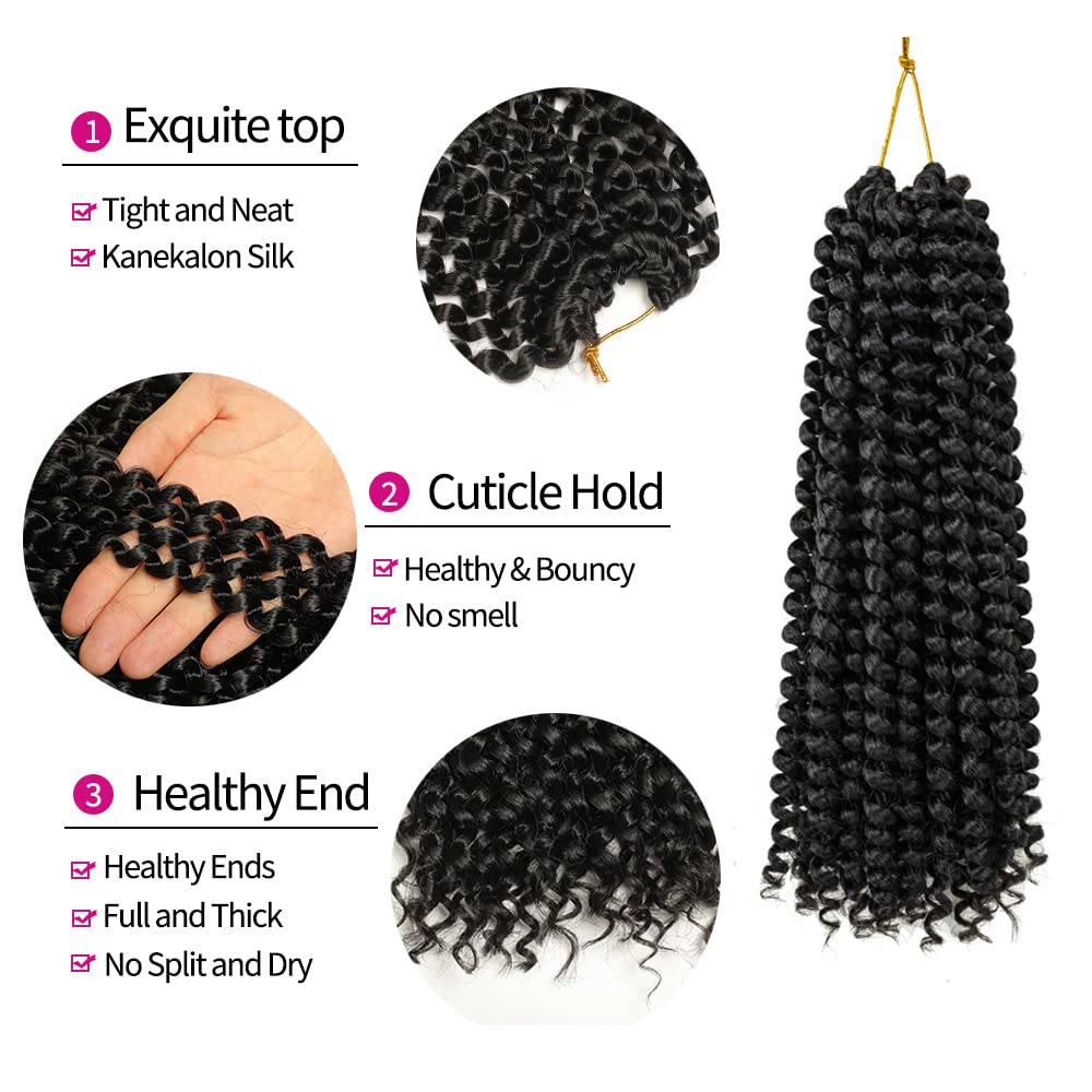 Passion Twist Hair, 7 Packs 12 Pouces Crochet Braids Meches Pour Tresses Africaine Water Wave Pour YDDM Hair Extension 1B#