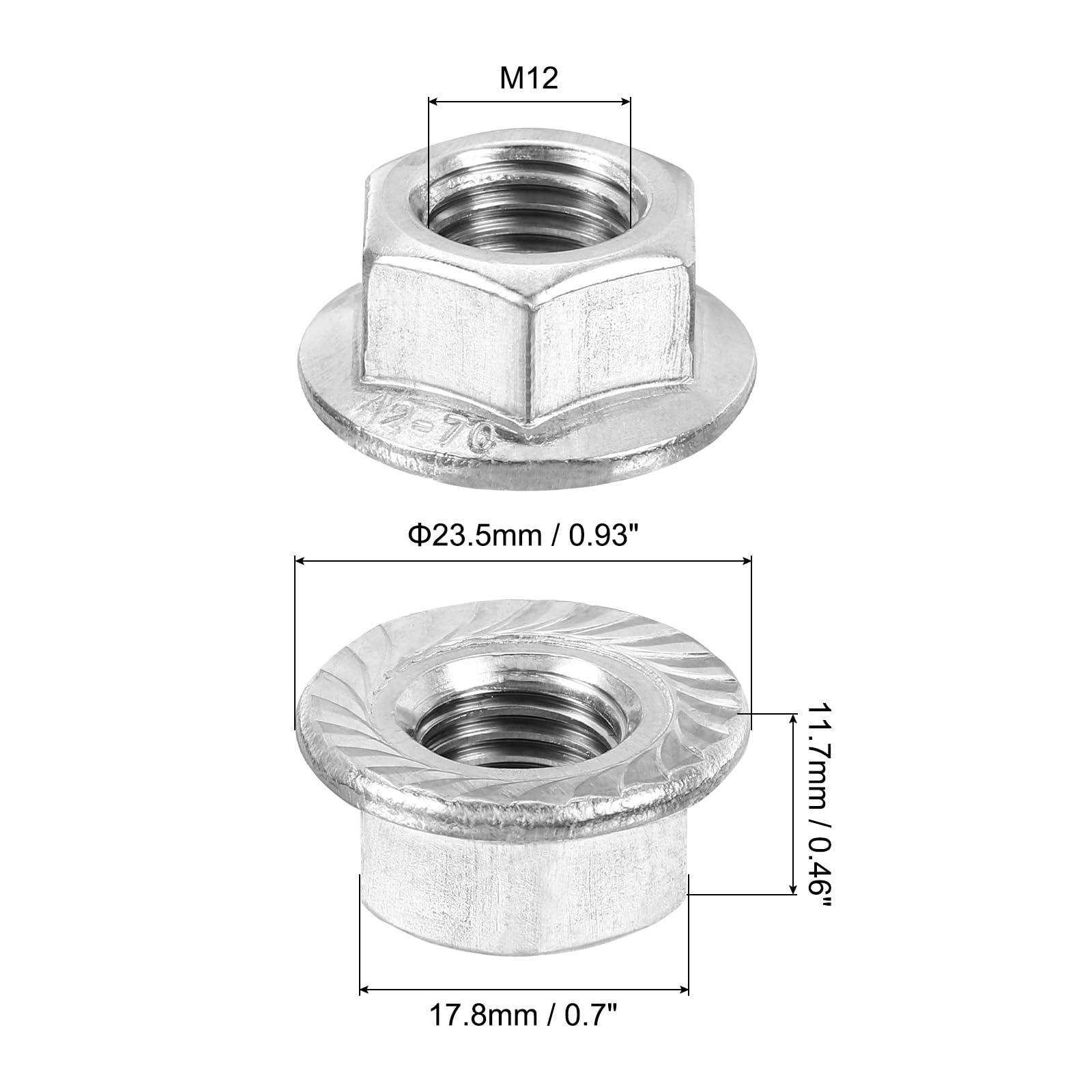 QUARKZMAN Écrous à Embase Hexagonale Crantée M12x1,5mm, 20 Pièces en Acier Inoxydable 304, Écrous à Embase Métriques Antidérapants, Filetage Complet, Finition Brillante, Argentée,