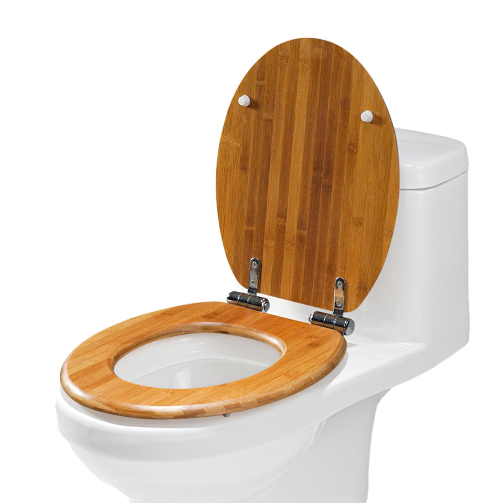 Asiento de inodoro ovalado de madera, moldeado con bisagras de acero | inoxidable, tapa de cierre, función lenta, asiento de baño cómodo y duradero para inodoros modernos, accesorios de higiene