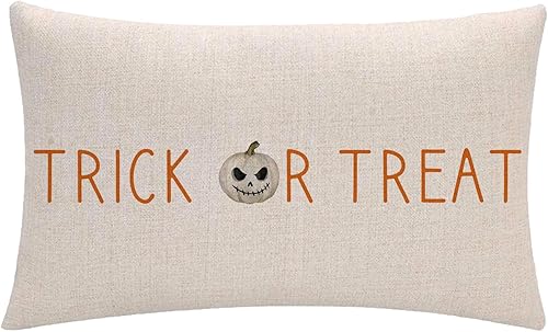 Miniatura 8 de Paquete de 2 fundas de almohada de Halloween naranja fantasma calabaza truco o trato rectangularfunda de cojín de cintura para Halloween,