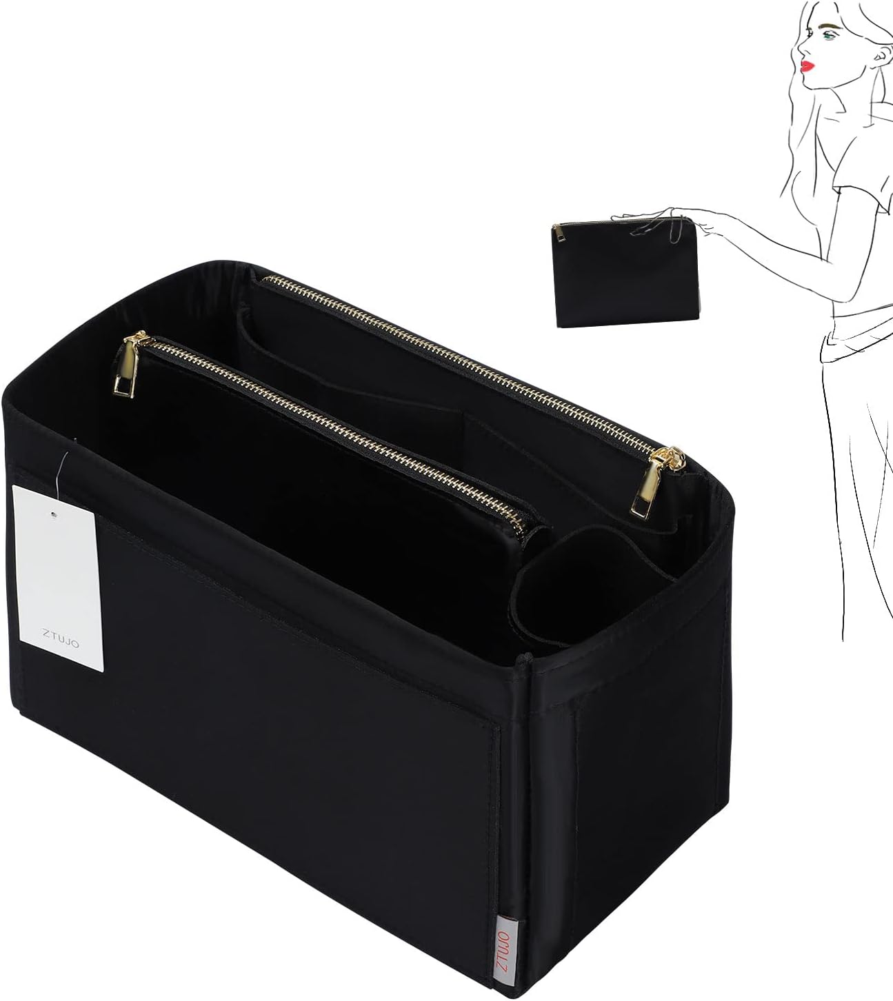 purse organizer, felt bag organizer purse organizer insert for speedy, neverfull, graceful, neverfull,tote (x-large,silky black)