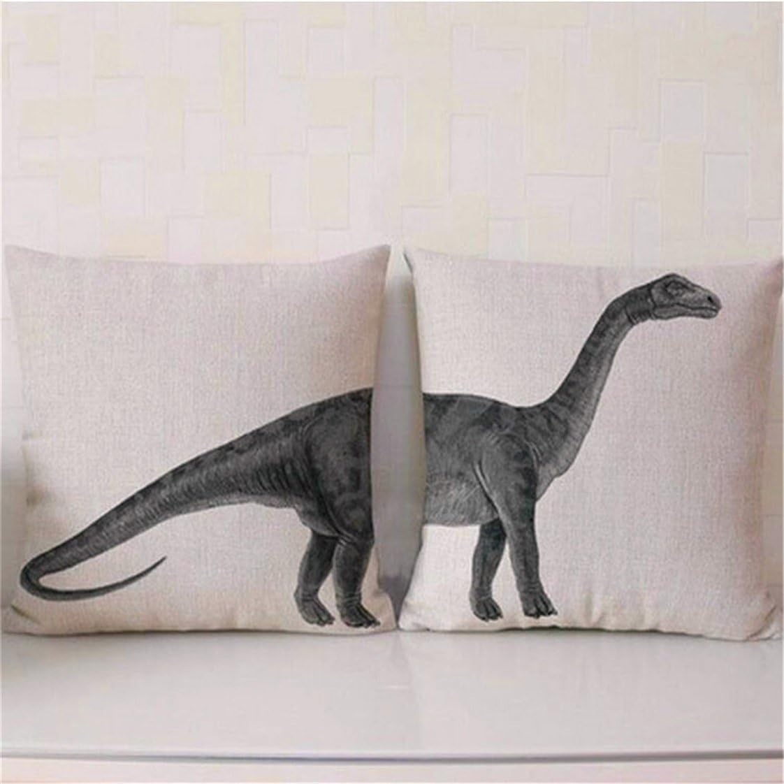 2Pcs Cotton Linen Pillow Case Animal Creative Pillowcase Chair Seat Waist Square Pattern Cushion Cover Decorative Cushion Cover Dinosaur