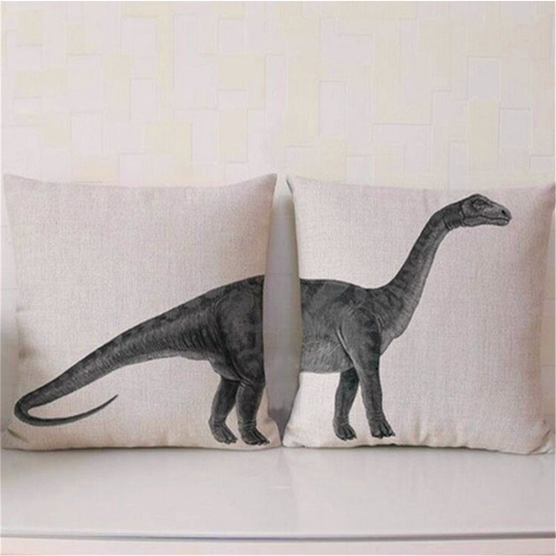 2Pcs Cotton Linen Pillow Case Animal Creative Pillowcase Chair Seat Waist Square Pattern Cushion Cover Decorative Cushion Cover Dinosaur