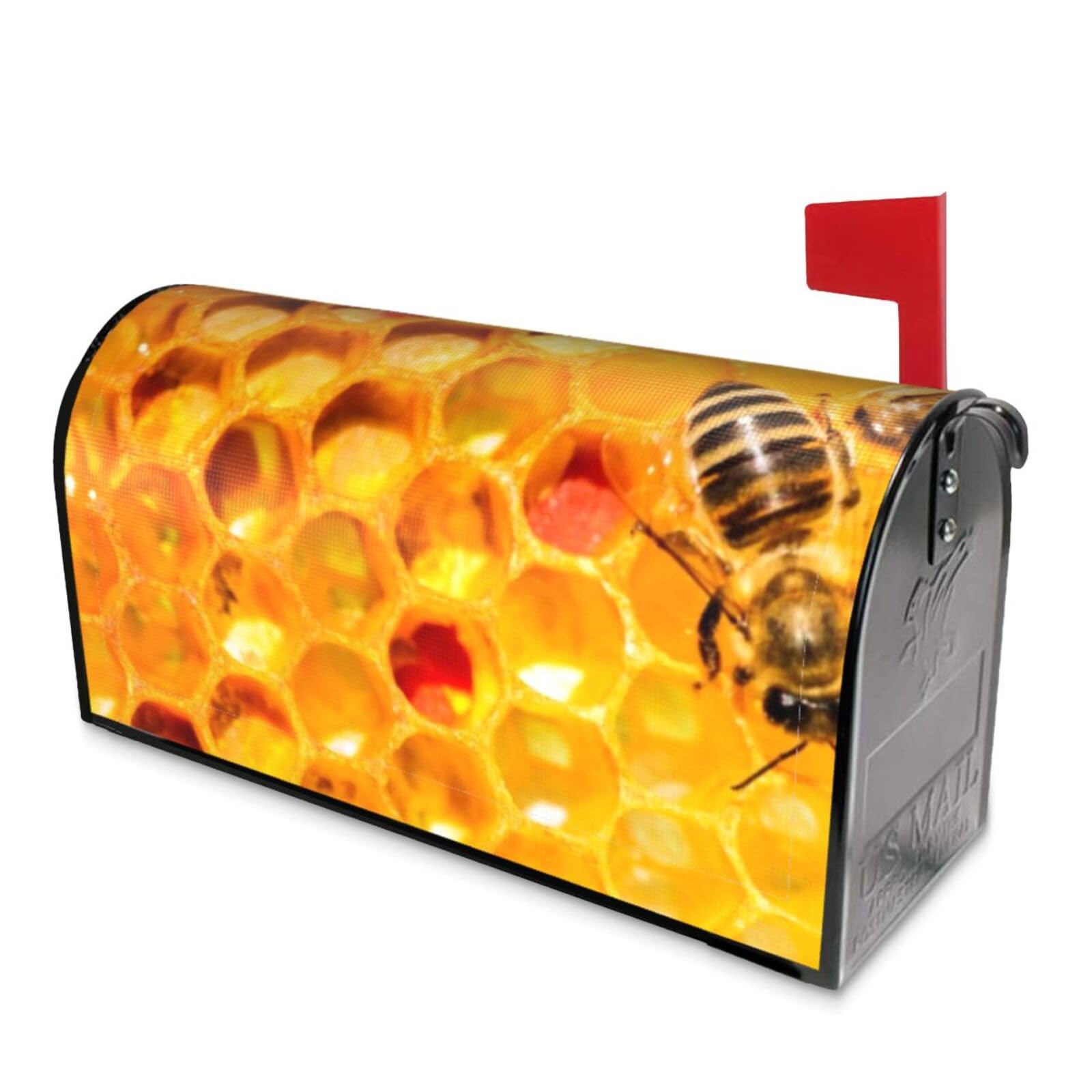 Bienen auf Bienenstock Wabenbriefkasten-Abdeckung, magnetische Briefkasten-Abdeckung, Dekoration, Standardgröße, 53,3 x 45,7 cm, Briefkasten-Abdeckung, Briefkasten-Abdeckung für Garten, Hof