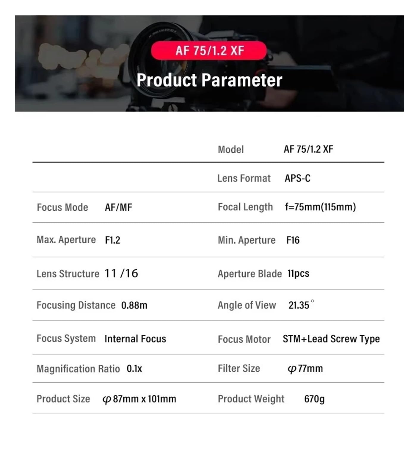 Compatible con Nikon Z, Lente APS-C 75mm F1.2 Pro