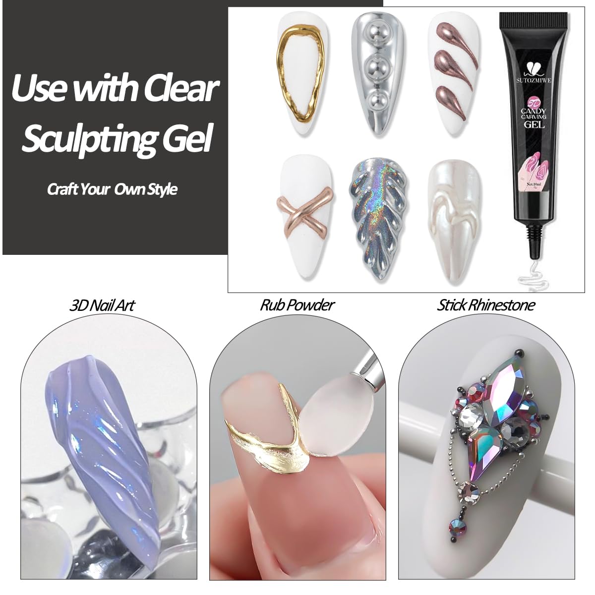 Kit de polvo de uñas cromado y gel de uñas 3D, efecto espejo metálico, polvo cromado para arte de uñas, pigmento iridiscente holográfico de polvo de inmersión Aurora y gel de escultura de 7