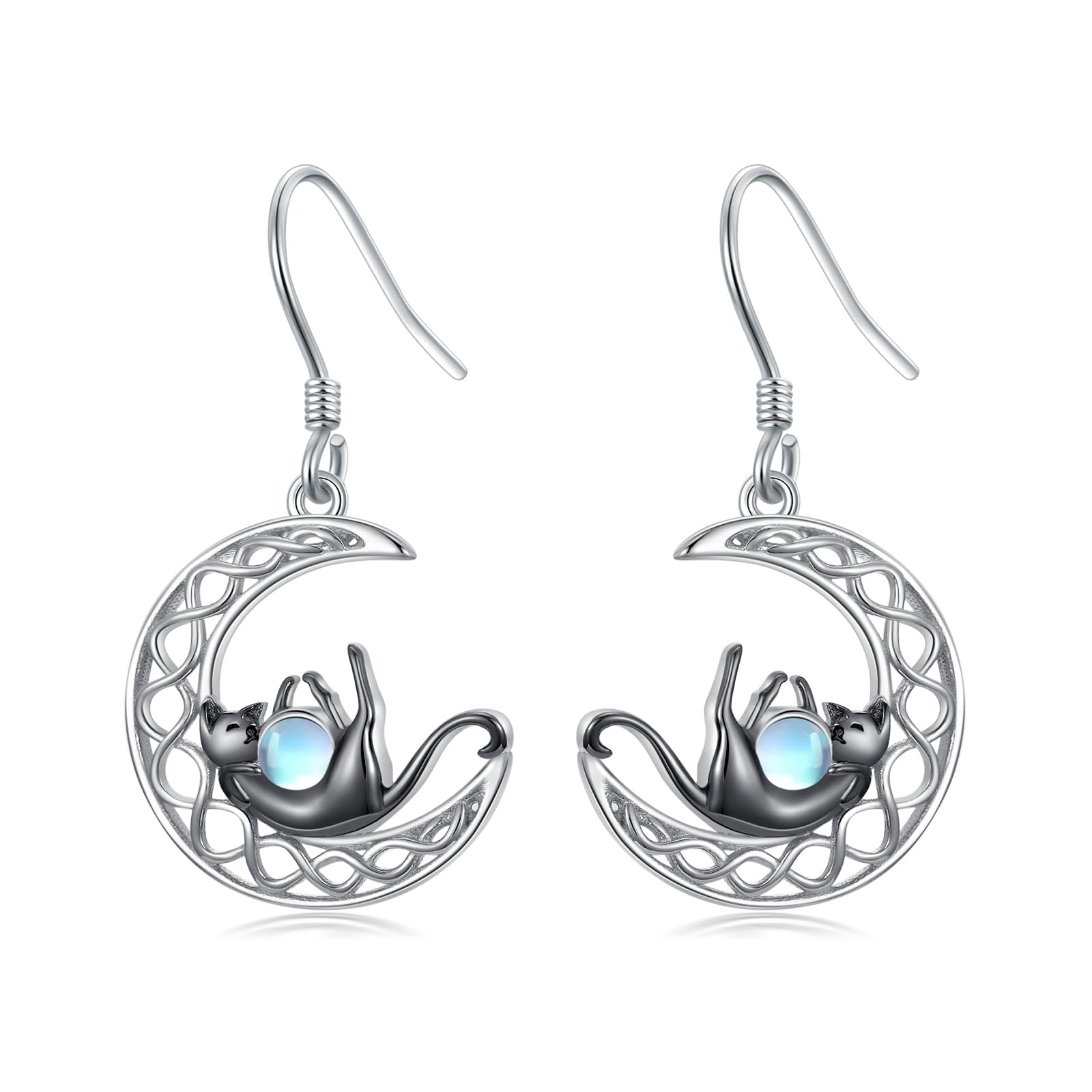 Pendientes de zorro y luna celta para mujer joyas de plata de ley 925 7