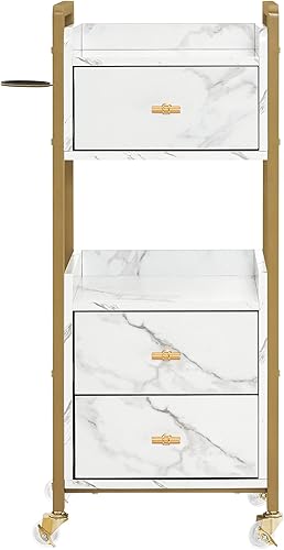 Miniatura 4 de BarberPub Carrito de peluquería con ruedas bloqueables, carrito de almacenamiento resistente a la acetona, carrito de tatuaje rodante con cajones,