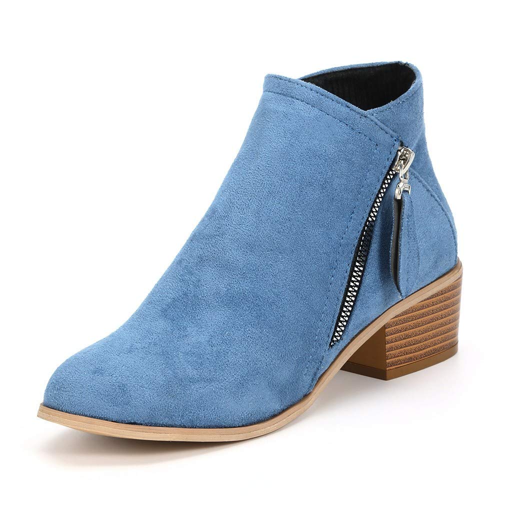 Generisch Moda de las mujeres sólido costura gruesa cremallera tobillo botas cortas invierno zapatos señoras caliente botas