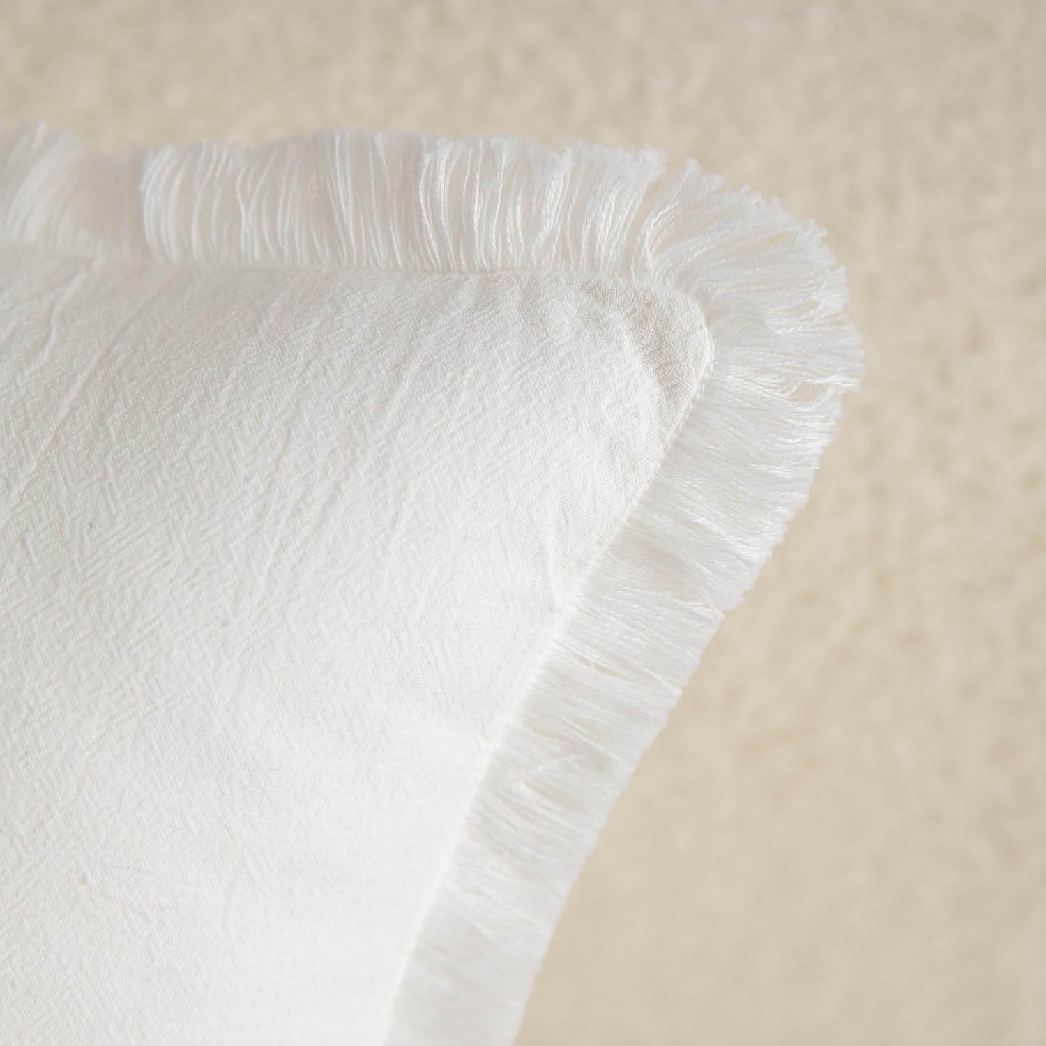 Mandioo Set of 2 Neutral Cotton Fringe Cushion Covers 65x65 cm 26x26 inch Decorative Boho Farmhouse Throw Pillowcase Cozy Tassels for Couch Sofa Bedroom Living Room Home Decor Cream White - Image 2