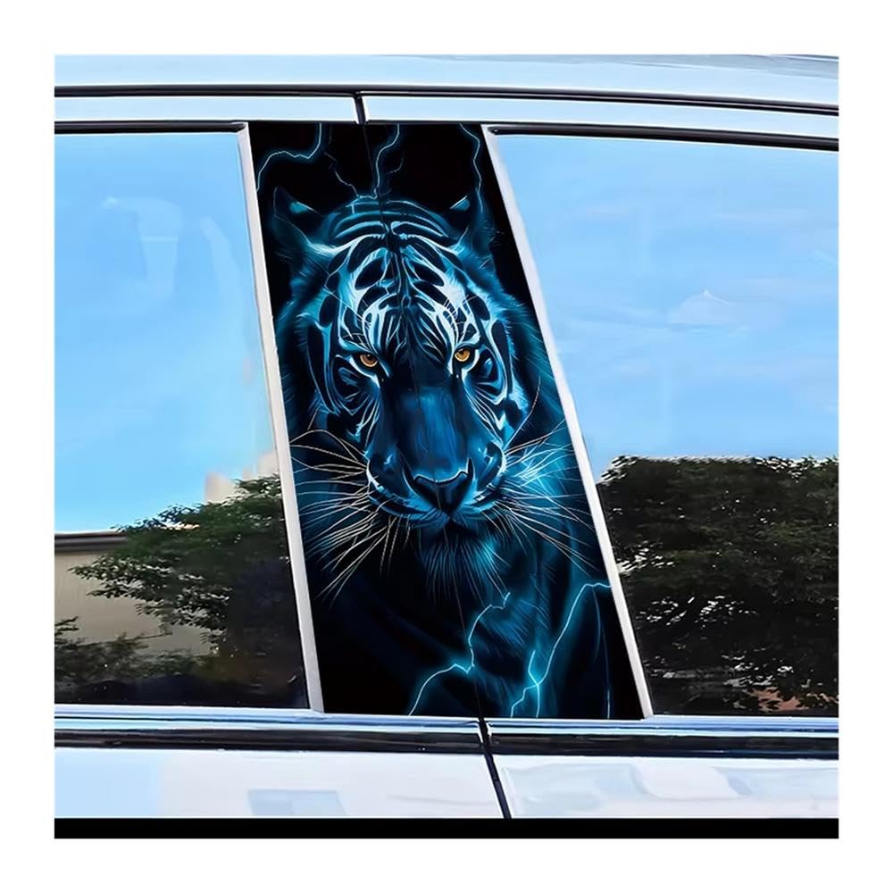 Bertdcx One Color 2 Pieces Of Automotive B-Pillar Stickers Blue Tiger Smooth Material Protection Film Auto Parts