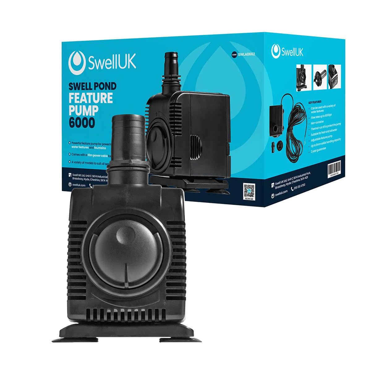 Swell Water Feature Pump 6000lph for Water Features and Displays. Fully Submersible and Adjustable Flow Dial with 2 Year Guarantee