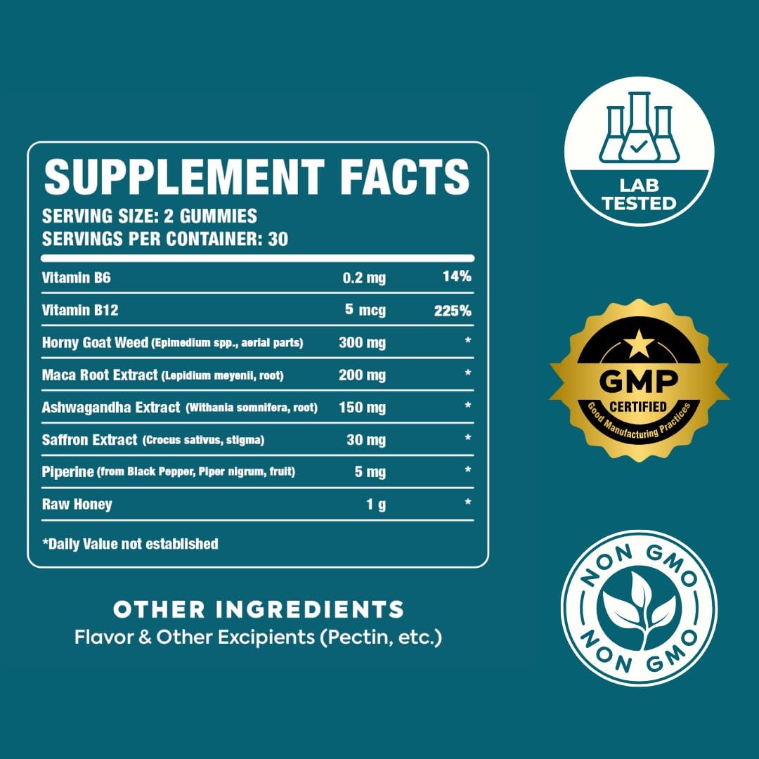 Libido Booster for Women | Fireflower Glow Mood and Libido Gummies | HornyGoatWeed Women, Maca Root, Ashwagandha, Organic Saffron Extract, Vitamin B6, B12 Supplement - Image 7