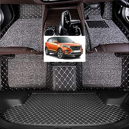 Image of Vahan Expo Premium 7D Car Mat Full Set for Creta Old with Boot Mat || Luxury Double-Stich 7D Car Floor Mat Complete Set || 100% Waterproof and Washable || Black
