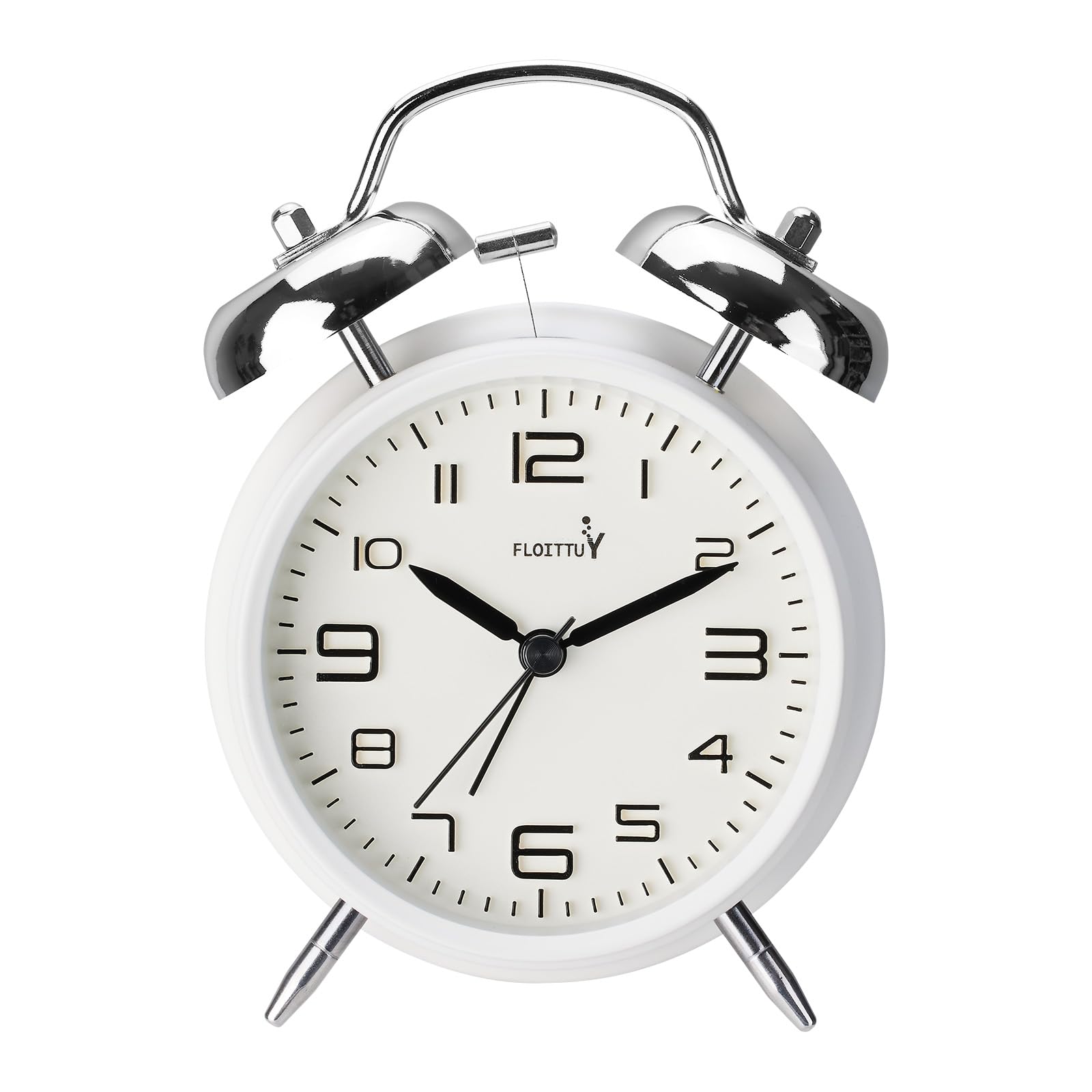 (Loud Alarm for Deep Sleepers 4'' Twin Bell Alarm Clock, Stereo Digital Dial Alarm Clock with Backlight for Bedroom and Home Decoration(Aurora White)