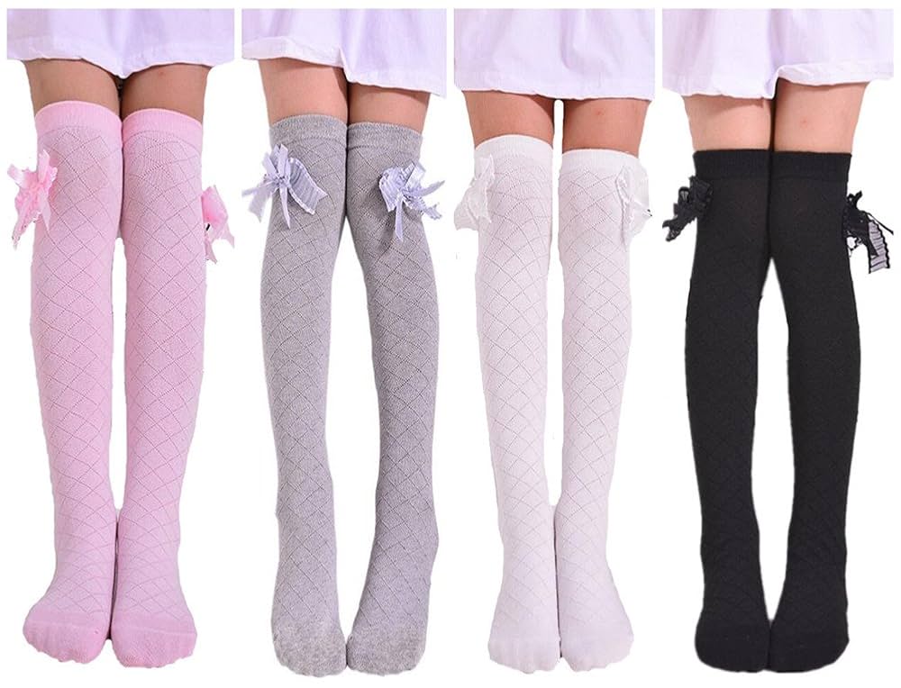 Amazon.com: Toptim 4 Pairs Girl's Knee High Socks Over Calf