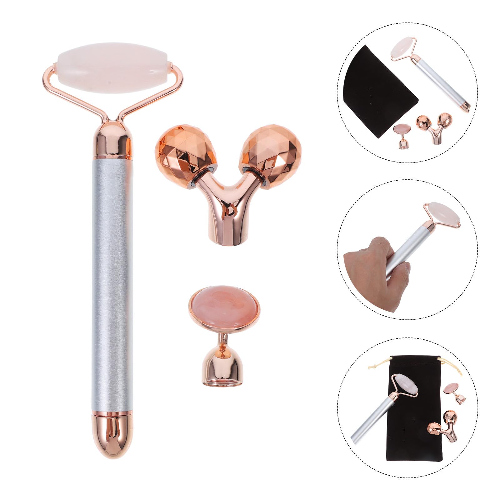 UKCOCO Gesichtsmassagegerät zur Reduzierung von Augenringen aus Jadepulverkristall und Zinklegierung Jade Roller 3-in-1 und Falten für Effektive Gesichtsmassage