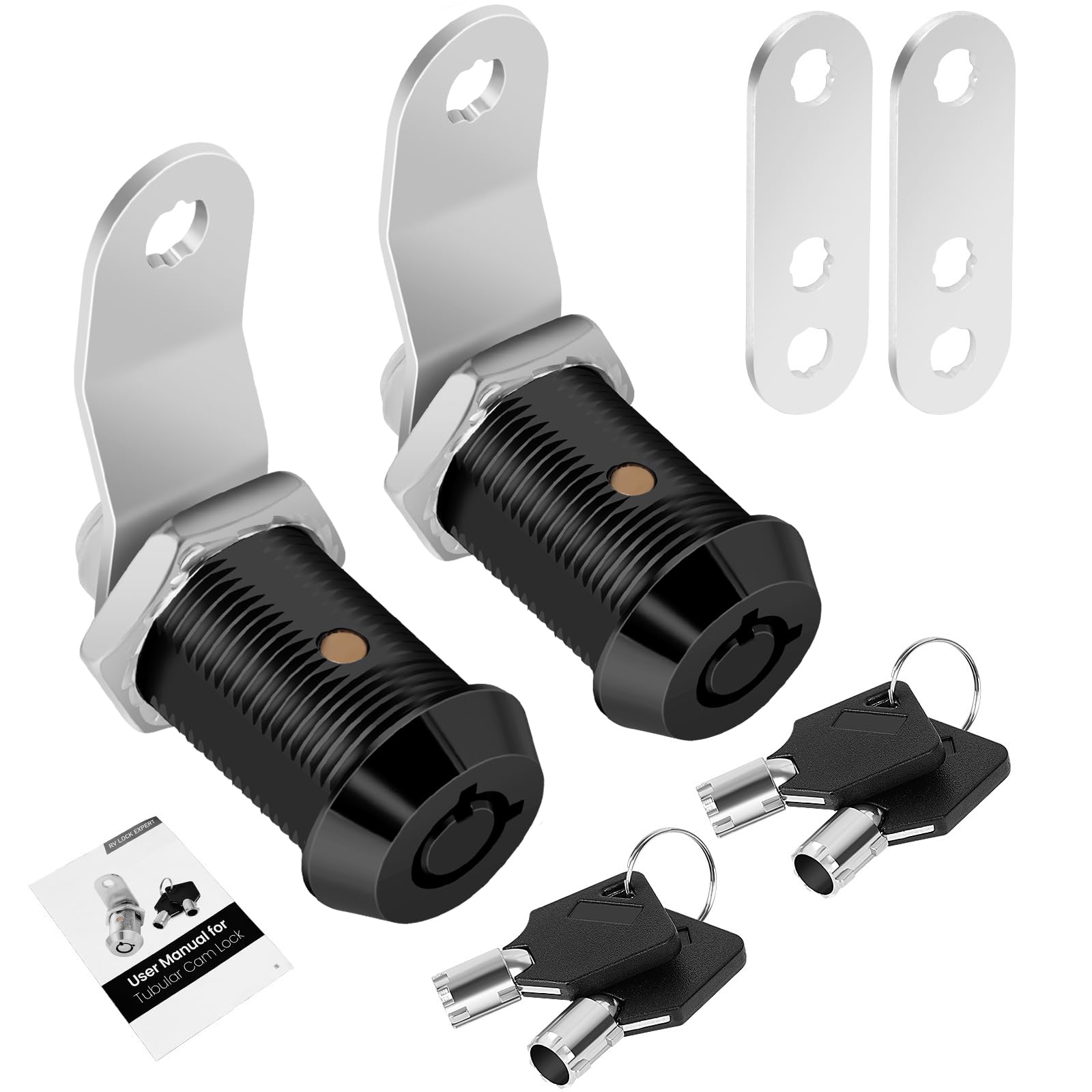 2 Pack Cabinet Lock with Keys, 1" RV Storage Locks Keyed Alike, RV Locks for Storage Door, Camper Toolbox RV Cam Locks with Manual(Black, 2Pack, 1 Inch)