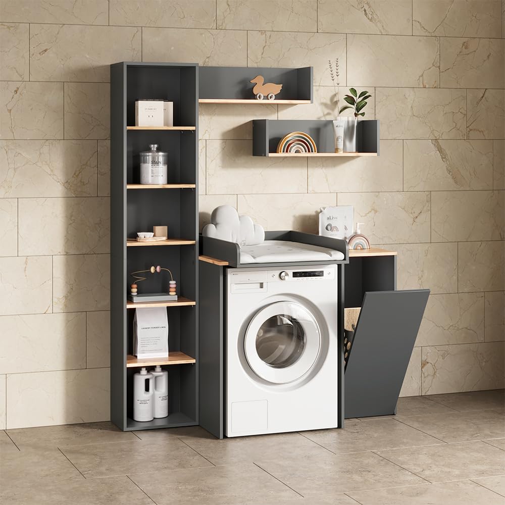 Livinity Mobiletto per lavatrice Paolina, Antracite/Rovere dorato, 67.8 x 20 cm