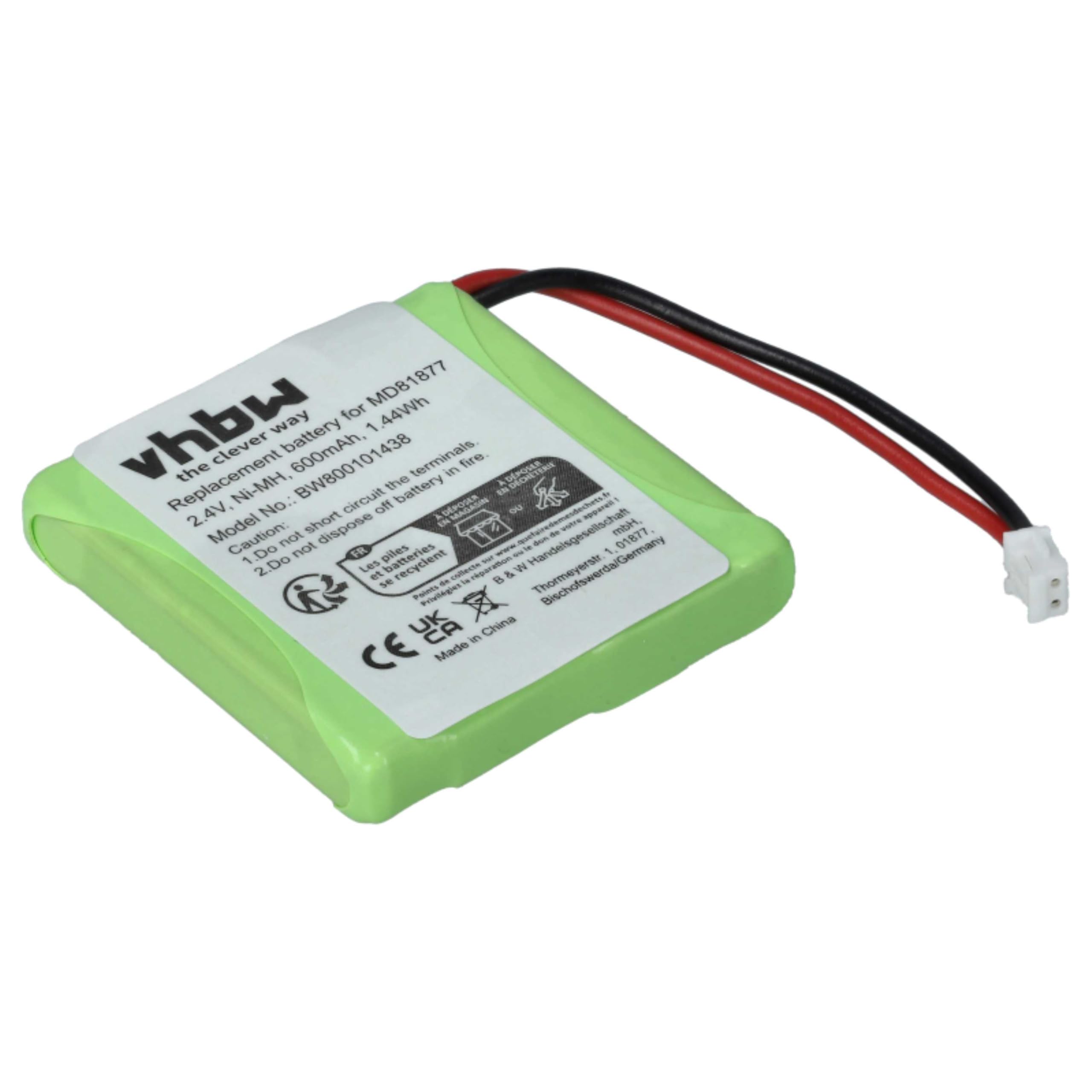 vhbw 10 x akumulator kompatybilny z Xenios ICB010, ACB015, ACB010, ICB015 bezprzewodowy telefon stacjonarny (600 mAh, 2,4 V, NiMH)