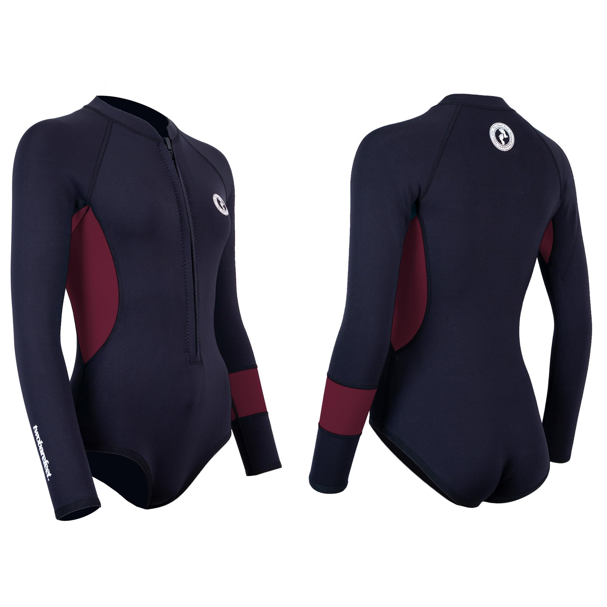 Two Bare Feet Women's 2mm Harmony Neoprene One-Piece Wetsuit – Premium Swim Suit for Surfing, Swimming, Scuba Diving & Water Sports, Flexible, Durable, Multiple Styles (Black/Burgundy, S) — image 1